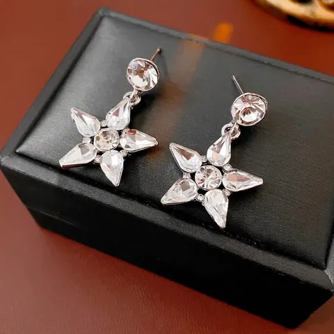 Stern Anhänger Ohrringe Legierung Strass Funkelnd Mit Silbernen Ohrsteckern Chic Eleganter Schmuck Für Damen