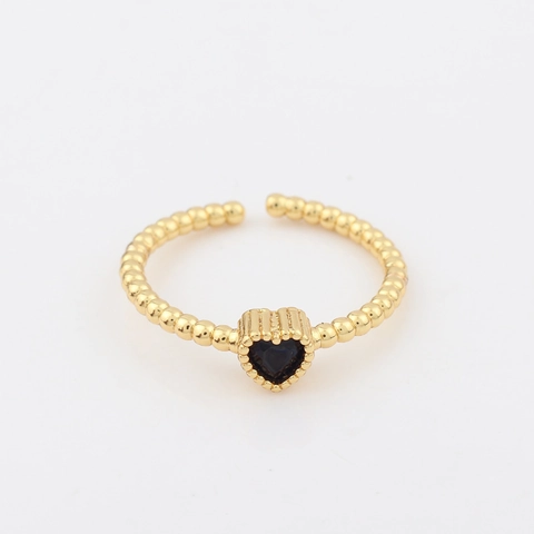 Heart Gemstone Ring Copper 18K Gold Plated Cubic Zirconia Beaded Band Adjustable Open Ring Fashion Jewelry For Women