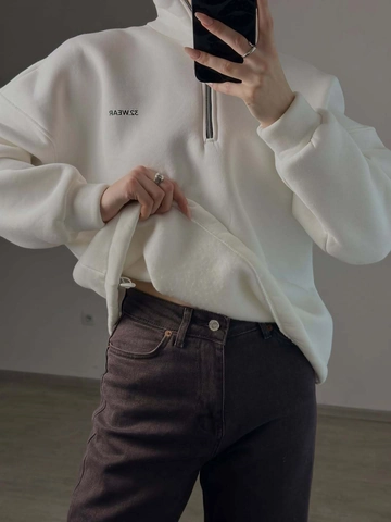 Sudadera Mujer Media Cremallera Cuello Alzado Forro Polar Ajuste Holgado Estampado Letras Manga Larga Informal