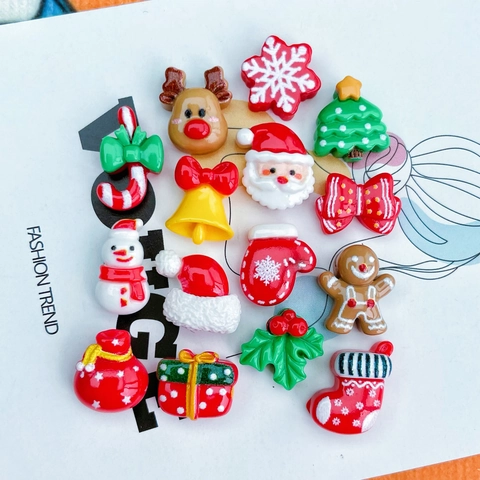 Mini Christmas Resin Charms For DIY Crafts Santa Claus Reindeer Snowman Tree Shapes Festive Cartoon Decor Accessories