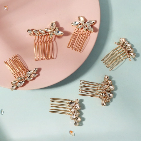 Pettine Per Capelli Da Sposa In Cristallo E Strass Lega Dorata Fiore Foglia Fatto A Mano Matrimonio Banchetto Copricapo Accessorio Elegante