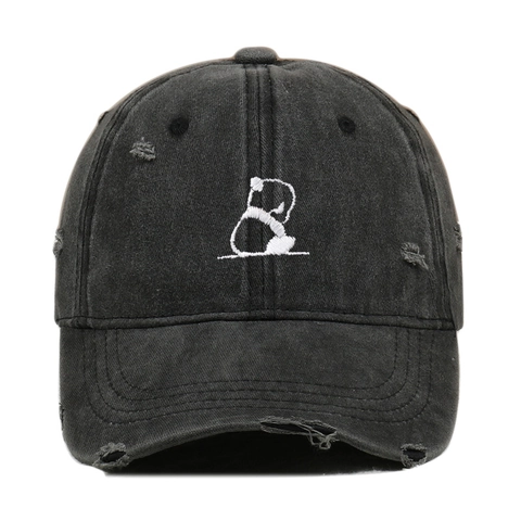 Washed Cotton Baseball Cap Vintage Distressed Panda Stickerei Casual Outdoor Sonnenschutz Hut Verstellbar Unisex