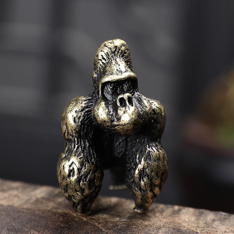 Statuetta Di Gorilla In Ottone Massiccio Realistico Statua Di King Kong Vintage Scultura Animale Metallo Ornamento Scrivania