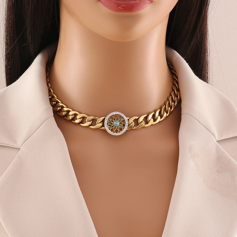 Collana E Bracciale In Acciaio Inossidabile Placcato Oro Catena Cubana Pendente A Cuore Pietra Preziosa Verde Gioielli Donna