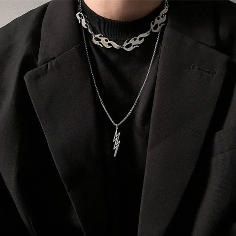 Flame Necklace Adjustable Zinc Alloy Punk Clavicle Chain Hip Hop Gothic Streetwear Jewelry Men Women