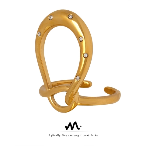 Anillo De Acero De Titanio Con Devanado Curvo Geométrico De Estilo Europeo Americano Para Mujer Joyería De Oro Plata Con Circonia