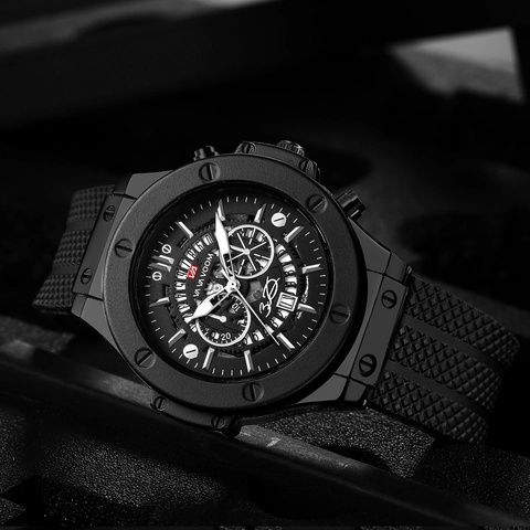 VA VA VOOM Orologio da Uomo Sportivo al Quarzo Impermeabile Cinturino in Silicone Calendario Moda Stile Industriale Cronografo