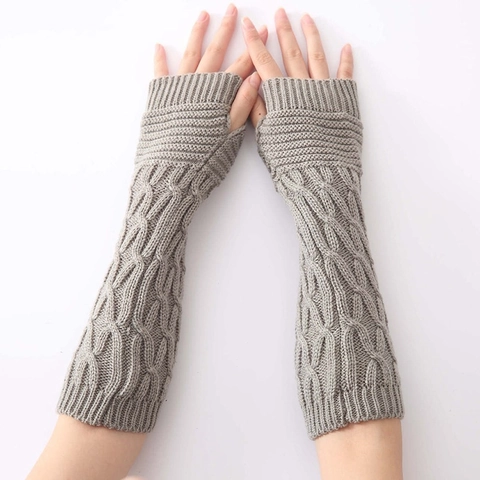Knit Fingerless Gloves Women Long Arm Warmers Cable Pattern Winter Warm Wrist Mitten With Thumb Hole Solid Color Fashion Accessory