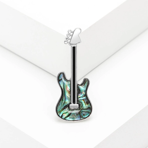 Creative Electric Guitar Brooch For Men Women Abalone Shell Inlay Alloy Lapel Pin Fashion Musical Instrument Suit Accessory