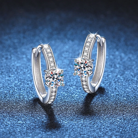 925 Sterling Silver Moissanite Hoop Earrings For Women D Color VVS1 Clarity Round Cut Inlaid Rhinestone Classic Jewelry Gift