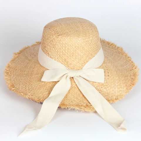 Γυναικείο Ψάθινο Καπέλο Raffia Φαρδύ Γείσο Ξεφτισμένη Άκρη Καλοκαιρινό Παραλία Ταξίδι Κομψό Καπέλο Με Φιόγκο