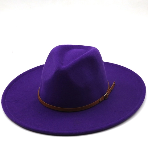 Wide Brim Fedora Hat Wool Felt Retro British Style Jazz Cap With Leather Band Metal Buckle For Men Women