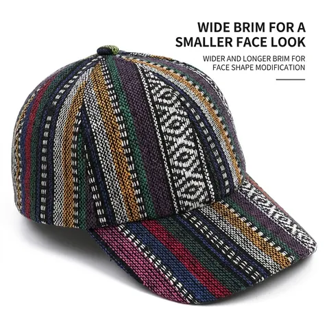 Ethnic Woven Baseball Cap Colorful Stripe Geometric Pattern Adjustable Sunscreen Vintage Fashion Unisex Sun Hat