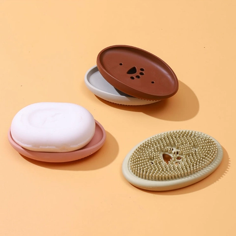 Portasapone In Silicone Con Drenaggio Vassoio Impronta Zampa Spazzola Supporto Per Sapone Flessibile Per Bagno Cucina