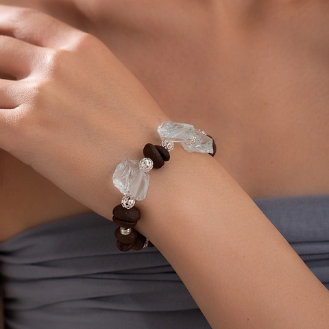 Coffee Bean Beaded Bracelet With Natural Stone And Hollow Metal Beads Adjustable Hand Woven Cord Bohemian Unisex Gift