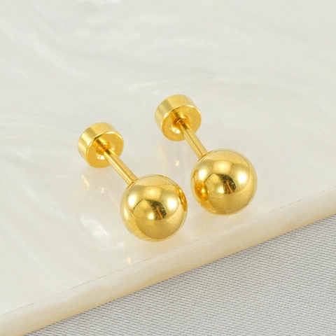 Minimalist Ball Stud Earrings Stainless Steel 18K Gold Plated High Polish Mirror Surface Screw Flat Back Jewelry For Women