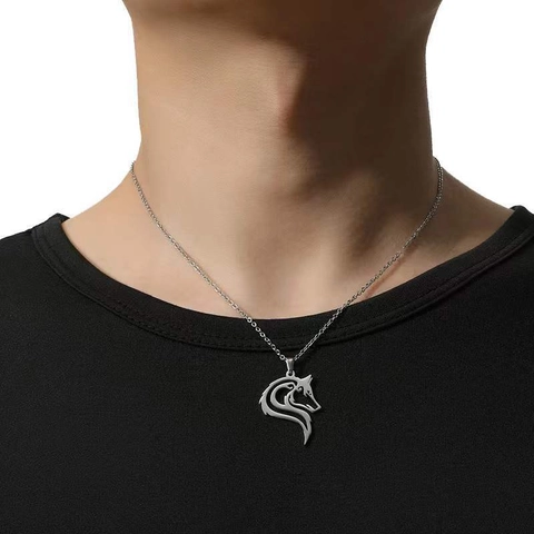 Collana Con Ciondolo Testa Di Lupo Acciaio Inossidabile Traforato Stile Punk Gotico Gioielli Silhouette Animale Per Uomo