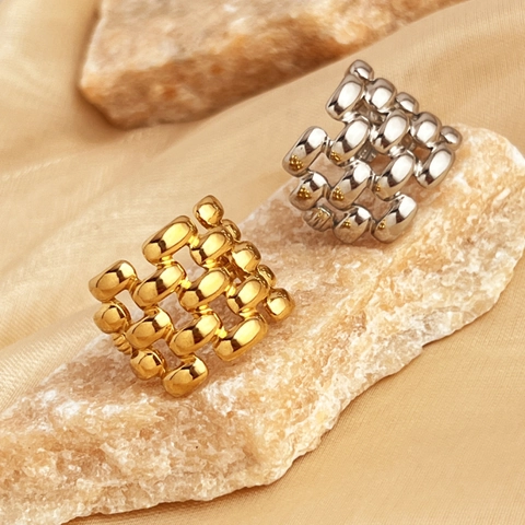 Französische Vintage 18K Vergoldet Edelstahl Offener Ring Für Damen Geflochten Geometrisch Gestreift Einstellbar Mode Schmuck Metall Fingerring