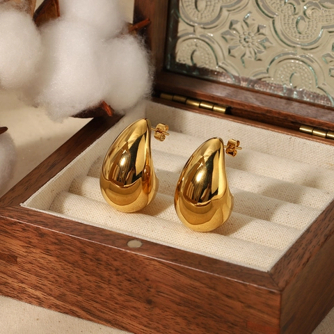 Hollow Teardrop Stud Earrings 18K Gold Plated Stainless Steel Polished Waterdrop Shape Modern Fashion Jewelry