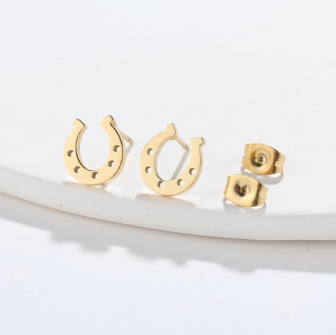 Minimalist Stainless Steel Horseshoe Stud Earrings Geometric U Shape Lucky Vintage Style Jewelry For Women