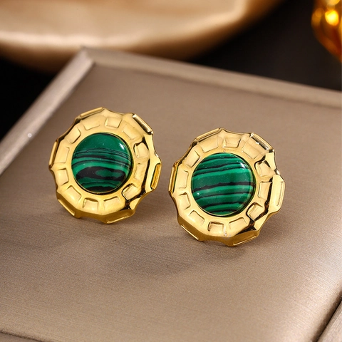 Orecchini a Bottone Tondi in Acciaio Inossidabile Retro per Donna Placcati Oro 18K Pietra Occhio di Gatto Turchese Strass Perla Artificiale Gioielli