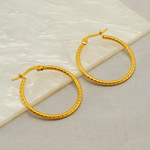 Orecchini A Cerchio In Acciaio Inossidabile Placcati Oro Trama A Spirale Gioielli Rotondi Accessori Moda Vintage Per Donna