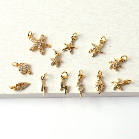 Charms Gioielli DIY Rame Placcato Oro Vero Zirconia Stella Marina Fulmine Pendente Per Creazione Collana Bracciale
