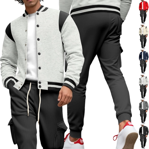 Giacca Varsity E Pantaloni Cargo Uomo Blocchi Di Colore Poliestere Elastan Maglia Sport Casual