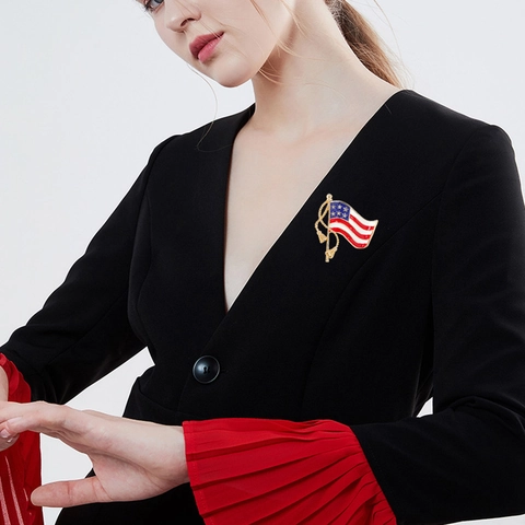 Amerikaanse Vlag Broche Pin Voor Heren Dames Zinklegering Strass Emaille Amerikaans Patriottisch Onafhankelijkheidsdag Sieraden Kwast