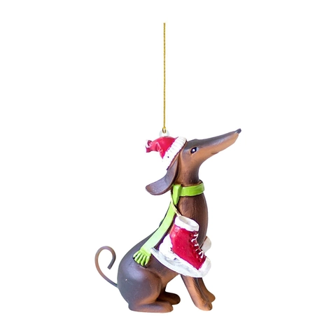 Ornement À Suspendre Chien Teckel Noël Acrylique Plat Pendentif Chiot Dessin Animé Pour Sapin De Noël Décor De Voiture