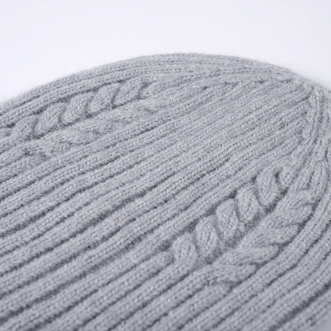 Gorro De Invierno Para Mujer Piel De Conejo Sintética Punto De Trenza Cálido Exterior Color Sólido Elástico