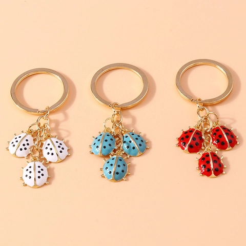 Portachiavi Coccinella Carino Smalto Lega Multi-Ciondolo Ciondolo Borsa Anello In Metallo Dorato Accessorio Cartone Animato