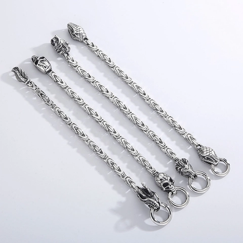 Men Byzantine Chain Bracelet Titanium Steel Retro Punk Lion Dragon Snake Skull Head Street Hip Hop Jewelry