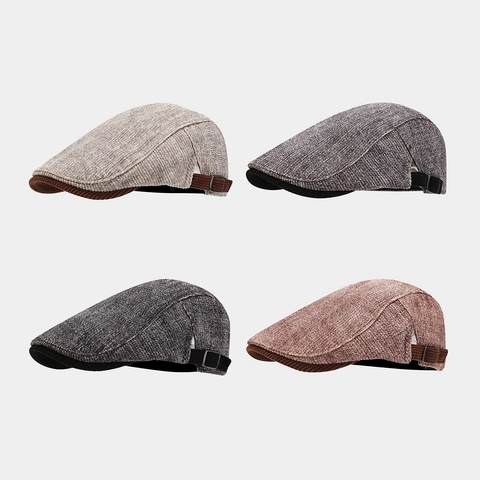 Retro Newsboy Cap Flat Hat Cotton Corduroy Tweed Vintage British Style Adjustable Sunshade For Men Women Unisex