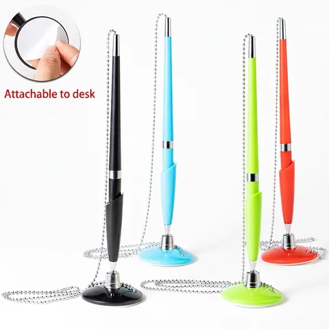 Stylo Bille De Bureau Avec Base Adhésive Chaîne Métallique Sécurité Stylo Fixe Pour Banque Bureau Affaires