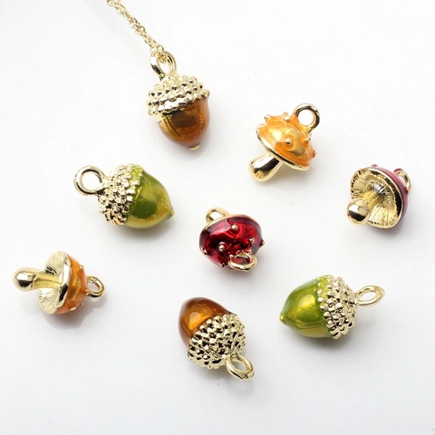 Mini Mushroom Acorn Charms Alloy Enamel Pendants For DIY Earring Necklace Jewelry Making Forest Style Findings