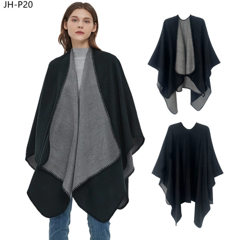 Châle Femme Réversible en Imitation Cachemire Poncho Cape Oversize Avec Point de Surjet pour Automne Hiver Chaud
