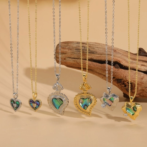 Kupfer Herz Anhänger Halskette Mit Perlmutt Eingelegt Zirkonia Gold Silber Herzform Abalone Muschel Halskette Für Damen