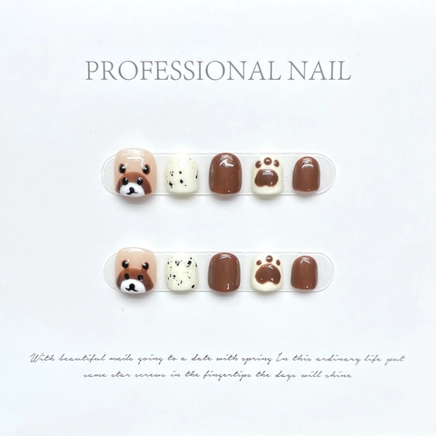 Uñas Postizas A Presión Para Niñas Diseño De Oso Lindo Resina Brillante Uñas Artificiales Para Niños Estilo Dulce