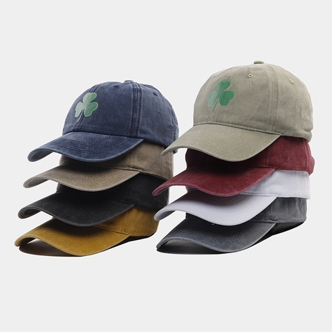 Baseball Kappe Gewaschene Baumwolle Vintage Distressed Kleeblatt Stickerei Verstellbar Sonnenhut Herren Damen Freizeit