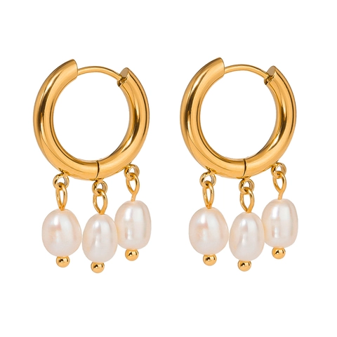Hoop Ohrringe 18K Vergoldeter Edelstahl Mit Süßwasserperle Türkis Wasserdicht Hypoallergen Für Frauen