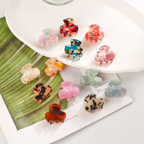 Mini Hair Claw Clips Acetate Tortoiseshell Marble Pattern Small Hair Clamps For Women Daily Styling Non-Slip Accessories