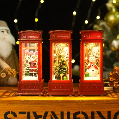 Weihnachten LED Laterne Telefonzelle Ornament Vintage Leuchtend PVC Kunststoff Schneemann Weihnachtsmann Tischdeko
