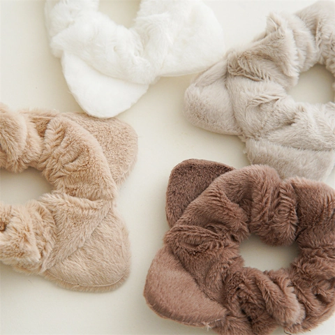 Plush Cat Ear Scrunchies Faux Fur Hair Ties Cute Elastic Ponytail Holder For Women Girls Sweet Simple Hair Accessories