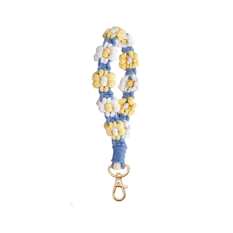 Handmade Daisy Floral Phone Lanyard Cotton Macrame Wrist Strap Anti-lost Phone Chain Bohemian Style Keychain For Women