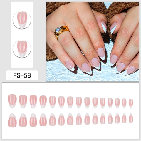 Französische Spitze Weiß Nude Künstliche Nägel Zum Aufkleben Lange Mandelform Künstliche Fingernägel Für Frauen