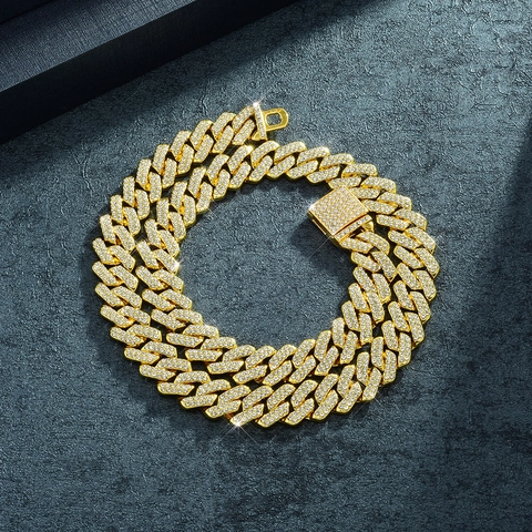 Alloy Iced Out Rhinestone Cuban Link Necklace Bracelet Hip Hop Luxury Streetwear Jewelry For Men Women