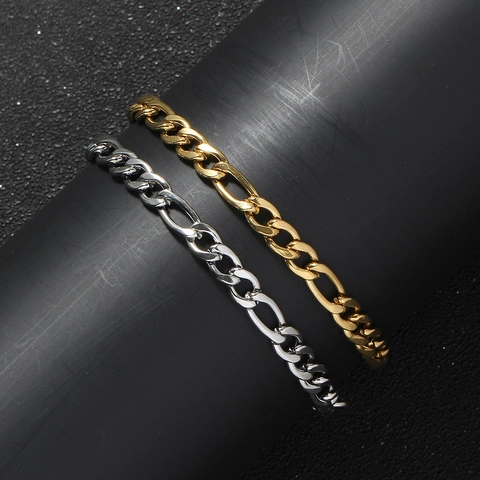 Pulsera De Cadena Figaro De Acero Inoxidable Chapado Estilo Hip Hop Punk Joyería De Moda Para Hombres Mujeres