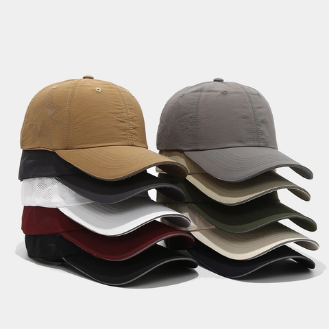 Nylon Quick Dry Baseball Cap Laser Cut Star Breathable Sun Hat For Men Women Sporty Adjustable Solid Color Peaked Cap