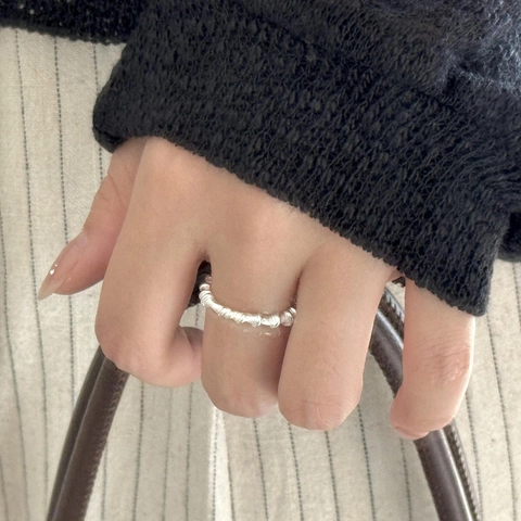 Anillo De Plata De Ley 925 Ajustable Abierto Textura Irregular Joyería Minimalista Elegante Para Mujeres